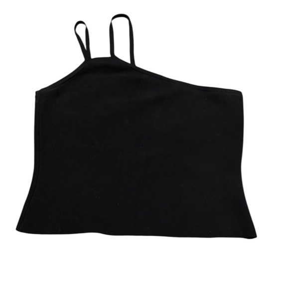 Halston‎ Heritage Revolve One Shoulder Black Asymmetrical Crop Top Y2K Minimal S - Picture 1 of 5